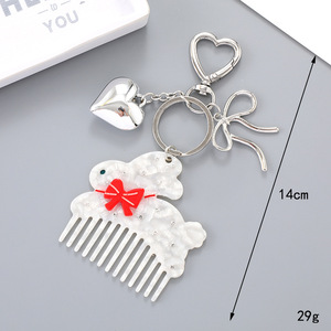 Cartoon Katze Hase Mini-Kamm Schlüsselanhänger Silber Herz Schleife Metallverschluss Taschenanhänger Tragbarer Taschen-Haarpflegekamm Süßer Stil - Product Image 4