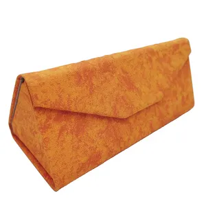 Custom color fun Orange Hand Made Tri Foldable Hard Cases Sunglasses Glasses folding Packaging case with Cleaning Pouch