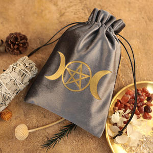 Nuova borsa da 13x18cm con carta dei tarocchi grige borsa trifase in tessuto per luna gioielli con coulisse borsa piccola custodia per oggetti - Product Image 2