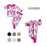 Vêtements pour bébé en viscose de bambou biologique avec logo personnalisé et imprimé western, pyjamas à fermeture éclair en bambou pour bébé