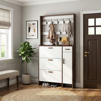 Armoire à chaussures en bois massif ultra-mince, porte-chaussures multifonctionnel, couleur noyer, étagère pivotante pour le rangement à l'entrée de la maison