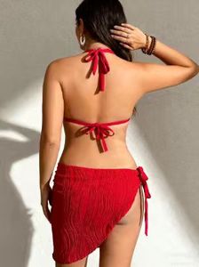 Wholesale Custom Women's <b>Sexy</b> Plus Size 2 Piece <b>Bikini</b> <b>Set</b> with Tie Side Cover up Skirt Ribbed Bathing Suit Swimwear for Beach - Product Image 6