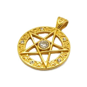 Pentagram pentagramı yıldız paslanmaz çelik kolye altın renk Divination parti günlük yaşam için