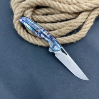 Couteau pliant de camping personnalisable en alliage de titane OEM, lame droite, bord dentelé, motif éclair, acier M42, usinage CNC de précision