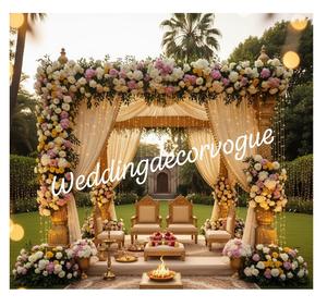 Élégant ensemble Dulhan Mandap avec huit piliers sculptés en or Style temple en fibre idéal pour les cérémonies de mariage - Product Image 3