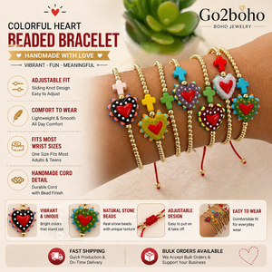 Go2boho bracciale a cuore colorato con perline con fascino incrociato, <span class=keywords><strong>gioielli</strong></span> con cordino in macramè per donne e ragazze, regolabili - Product Image 1