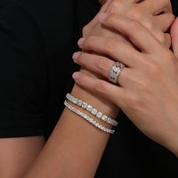 Gelang Berlian CZ Potongan Halo Cushion 6.5mm, Gelang Rantai Tenis Model Bunga Persegi Berlapis Emas 14K, Perhiasan Mewah, Hadiah