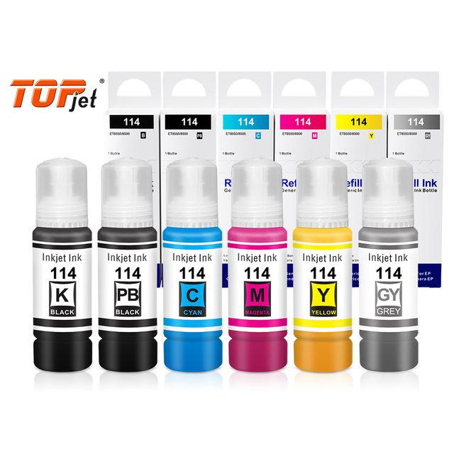 Topjet 114 Premium Bulk Inkjet Kits Bottle Refill Ink Compatible for Epson EcoTank  ET 8500 ET 8550 Printer