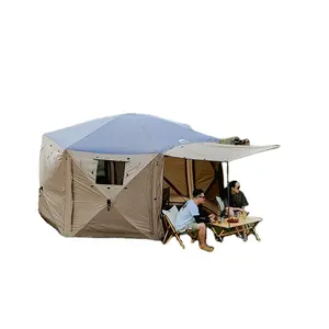 野地户外野营六角便携式凉亭雨棚帐篷即时弹起帐篷带网网侧壁屏风屋