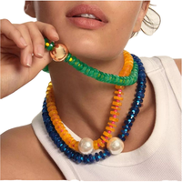 Comiya - Collares de Perlas de Acero Inoxidable con Cuentas Multicolores Chapadas en Oro Vintage, Collares con Colgante de un Solo Círculo, Regalo para Mujer