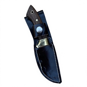 Couteau de chasse et de camping Jexa, lame fixe en acier inoxydable, partie dentelée, manche en bois de noyer, étui en cuir - Product Image 2