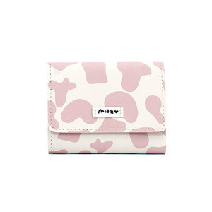 Wholesale <strong>Cow</strong> <strong>Print</strong> Cute Short <strong>Wallet</strong> PU Leather Folding Snap-type Three-fold Card Holder Girl's Coin Purse <strong>Wallet</strong> - Product Image 1