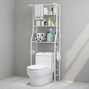 Cage de rangement double en acier inoxydable non perforé pour salles de bain domestiques – Étagère de rangement au design classique pour toilettes et machines à laver - Product Image 1