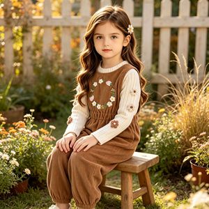 Set di Tuta <span class=keywords><strong>in</strong></span> Velluto a Coste con Ricamo Floreale per Bambine, Top a Maglia a Maniche Lunghe, 2 Pezzi, Abbigliamento Casual Autunnale per Uso Quotidiano - Product Image 3
