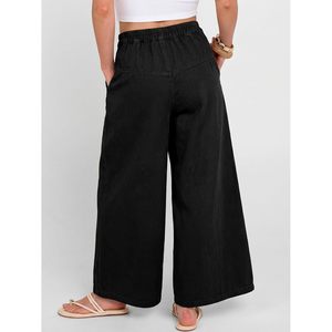 Womens Wide Leg High Waisted Cropped Denim Pants With Buttons And <b>Pockets</b> Breathable Cotton Material Spring Fashion Style - Product Image 6