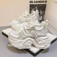 Nouvelles baskets argentées épaisses à strass, fermeture à lacets, semelle plateforme antidérapante, chaussures décontractées, vente en gros, personnalisables