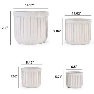 กระถางเซรามิกขนาด 6.5 8.5 11 14 นิ้ว สีขาว ลายเส้นแนวตั้ง ชุด 4 ใบ สำหรับใช้ภายในและภายนอกอาคาร - Product Image 2