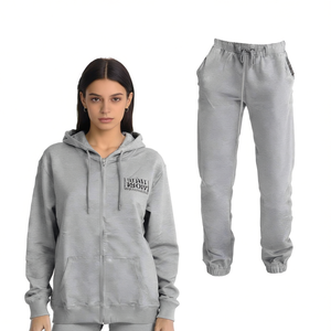 Ensemble de survêtement 2 pièces HDJ pour femme, sweat-shirt à capuche zippé et pantalon de jogging gris chiné, grande taille, tenue décontractée pour l'automne - Product Image 1