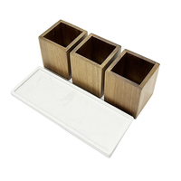 Porte-ustensiles de cuisine en bois d'acacia Natural House, ensemble de 3 supports à couverts avec plateau en marbre