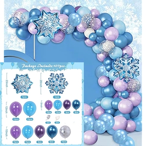 Décorations de fête sur le thème de la <span class=keywords><strong>reine</strong></span> <span class=keywords><strong>des</strong></span> <span class=keywords><strong>neiges</strong></span> avec ballons bleus et violets, ballon en feuille de flocon de neige, ballons joyeux anniversaire, fête à thème T034 - Product Image 5