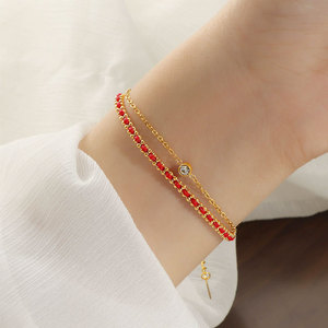 Wholesale Fine <b>Bracelets</b> & Bangles Slider 316l Stainless Steel 14k 18k Pvd Gold Plated Hand Chain <b>Red</b> String <b>Bracelet</b> for Women - Product Image 4