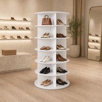 Rak Sepatu Modern Putih Berputar Dapat Dilepas, Kabinet Display Lantai Berdiri Multilayer untuk Pusat Perbelanjaan & Showroom