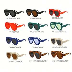 Lunettes de soleil rétro 2025 pour hommes et femmes, monture PC large, rondes, UV400, colorées, double pont, style pilote - Product Image 5