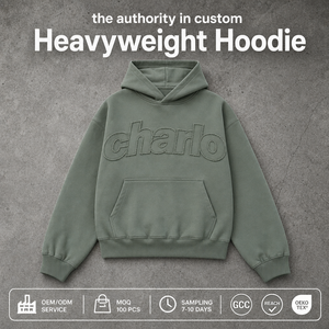 Charlo Winter Schwergewichts-Hoodie Unisex Baumwollfleece Übergroß Puff-Print Geprägtes Logo Vordertasche Lässige Streetwear OEM - Product Image 1