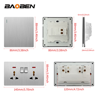 Interruptor de Pared BAOBEN Estándar Británico Color Gris Plateado, Enchufe de Pared Universal con Carga USB, Enchufe de 86mm*146mm