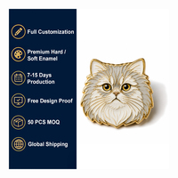 Broche personnalisée en émail dur motif visage de chat persan, plaqué or, badge de revers, MOQ 50 pièces, cadeau pour les amoureux des chats