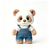 Adorable peluche panda brun clair, jouet en peluche doux et moelleux, panda en peluche avec salopette en jean, compagnon de confort, souvenir, jouet en peluche panda