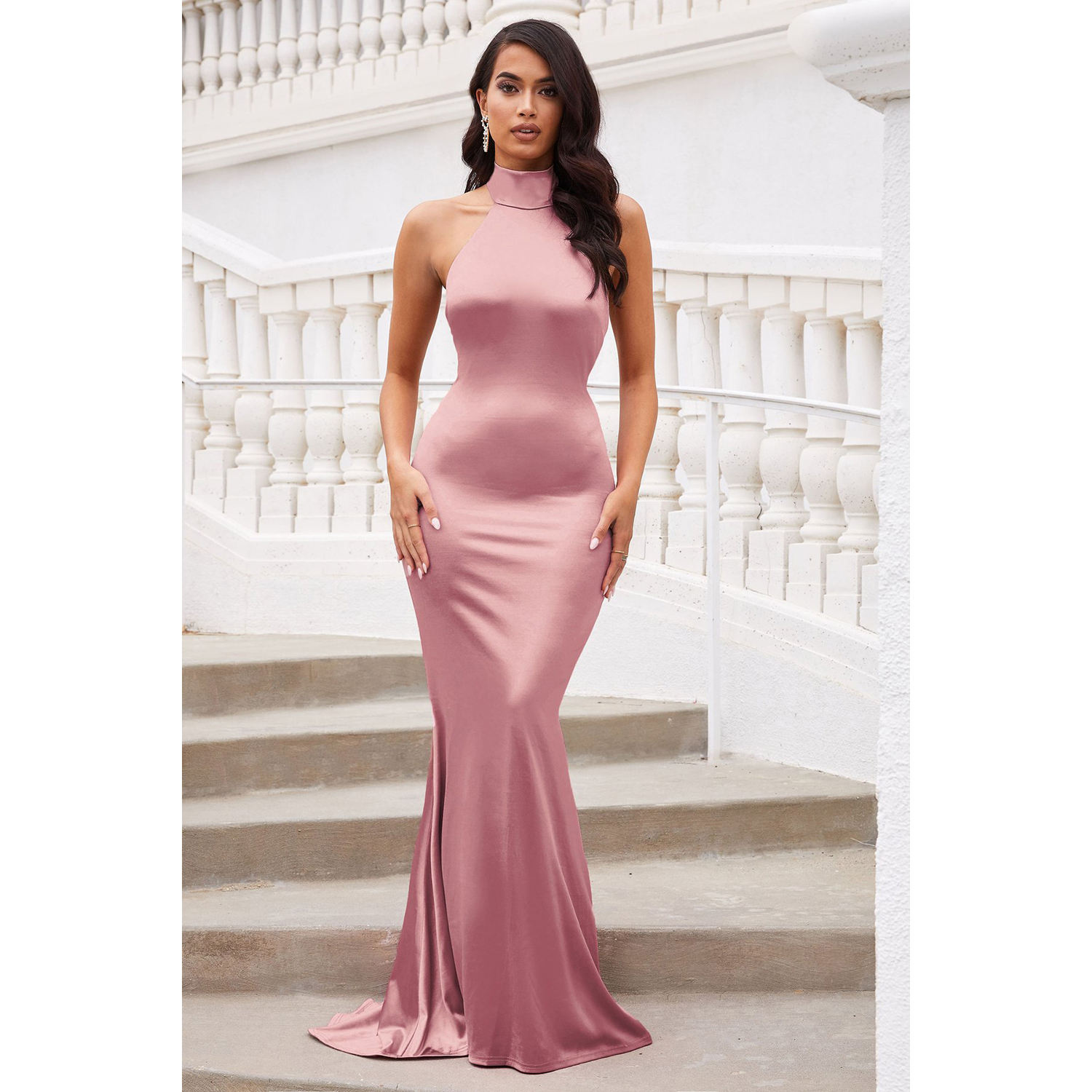 Pink Dresses For Slim Ladies Ladies Elegant Vestidos Prom Gown
