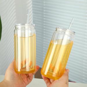 20oz Pre Drilled Bpa Free clear Reusable Double Wall <b>Plastic</b> Water Bottle with <b>Straw</b> and Lids for <b>Drinking</b> Water Coffee - Product Image 3