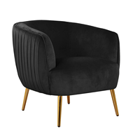 Fauteuil moderne en tissu velours noir rembourré pour salon, appartement, utilisation en appartement, forme ovale, pieds en métal écologiques