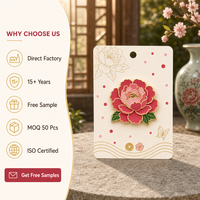Broche 3D en émail souple Pivoine, Fleur rose chinoise à bordure dorée, Bijou du Festival du Printemps CNY, Épingle de revers, Badge métallique personnalisé, Vente en gros