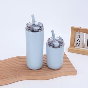 Gobelet isotherme de voyage en acier inoxydable à double paroi avec logo personnalisé, 280/480 ml, avec paille - Product Image 4