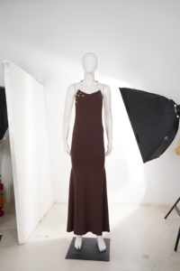 Vestido Largo Elegante para Mujer con Cuello Halter y Espalda Descubierta, Ajustado, Sexy, para Fiesta o Noche, con Detalle de Botones, Estilo Bodycon - Product Image 6