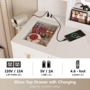 Table de vanité de <span class=keywords><strong>maquillage</strong></span> avec station de charge, grand ensemble de vanité de 44,9 pouces avec 5 tiroirs et beaucoup d'espace de stockage, blanc, vente en <span class=keywords><strong>gros</strong></span> - Product Image 5