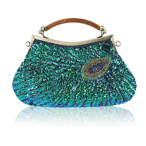 नई मोर डिजाइन कस्टम लक्जरी रंगीन देवियों सेक्विन शाम क्लच बैग