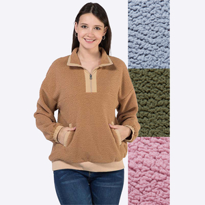 Vente en gros de vêtements grande taille pour femmes vendeur de pulls oversize en polaire Sherpa zippé 1/4 pour femmes - Product Image 1
