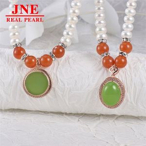 Cadeau pour la fête des mères, perle d'eau douce naturelle avec incrustation d'argent, pendentif en jade naturel de Hotan, lumière intense, légèrement imparfait, 7-8 - Product Image 5