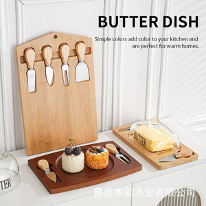 Zhe Zhe Bamboo Cheese <b>Board</b> Set With Knives Butter Dish Solid Wood Cheese <b>Tools</b> For Kitchen Use - Product Image 5