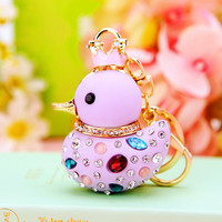 Porte-clés créatif pour femme en métal 3D durable avec pendentif en forme de canard jaune mignon avec strass pour de multiples occasions