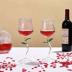 Copa de champán transparente sin plomo, Copas de ámbar con tallo, copa de vino, copa de vino tinto, vino romántico de flores para el Día de San Valentín