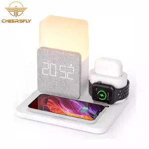 Top seller on amazon S28 Digital Alarm Clock night lamp5 in 1 Fast 15w Wireless Charger for watch earphone mobile phone charging