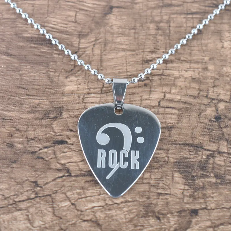 316L Stainless Steel Guitar Picks Necklace Bass Music Note Necklace Guitar Pick Necklace for Music Lover Men and Women