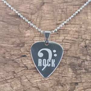 316L Stainless Steel Guitar Picks Necklace Bass Music Note Necklace Guitar Pick Necklace for Music Lover Men and Women