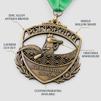 Médaille sportive personnalisée en bronze antique, en forme de bouclier creux, en alliage de zinc gaufré en 3D, récompense souvenir pour course de canoë, pour événement sportif nautique en plein air