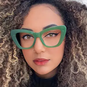 2024 nuevas gafas de ojo verde Anti luz azul montura de gafas de sol de mujer ojo de gato bloqueo colorido lentes transparentes monturas de gafas
