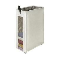 Panier à linge roulant et pliable, étroit, avec fenêtre transparente et couvercle à cordon, pour salle de bain et chambre à coucher